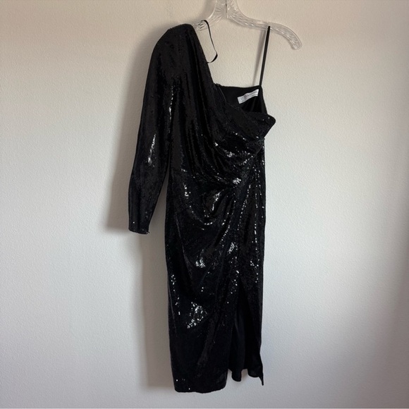Mac Duggal Black Sequin One-Shoulder Midi Dress - Picture 2 of 11